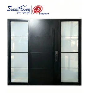 Security Modern Fancy Aluminum Graphic Design Entry Door with Frosted  Impact Glass Sidelites and Smart Lock for Luxury Villa
