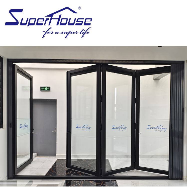 Accordion Style Door Aluminum Window Frame Double Glass Soundproof Folding Door with Screen Anti Mosquito for Luxury House
