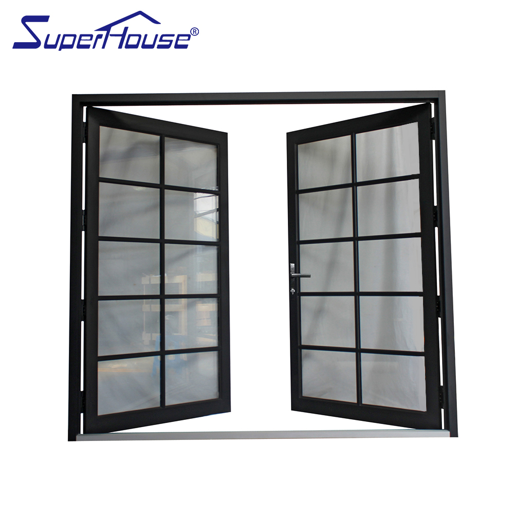 French Style Mainly Export to American Black Color Thermal Break Aluminum Doors Glass Hinged Front Door Exterior Patio Door