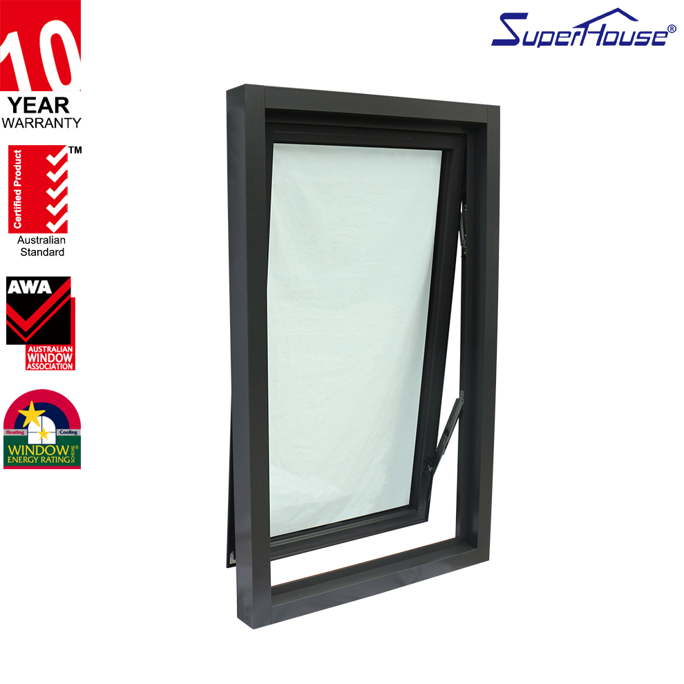 Superhouse Modern Design Exterior Thermal Break Aluminum Insulated Tempered Glass Black Aluminum Awning Window