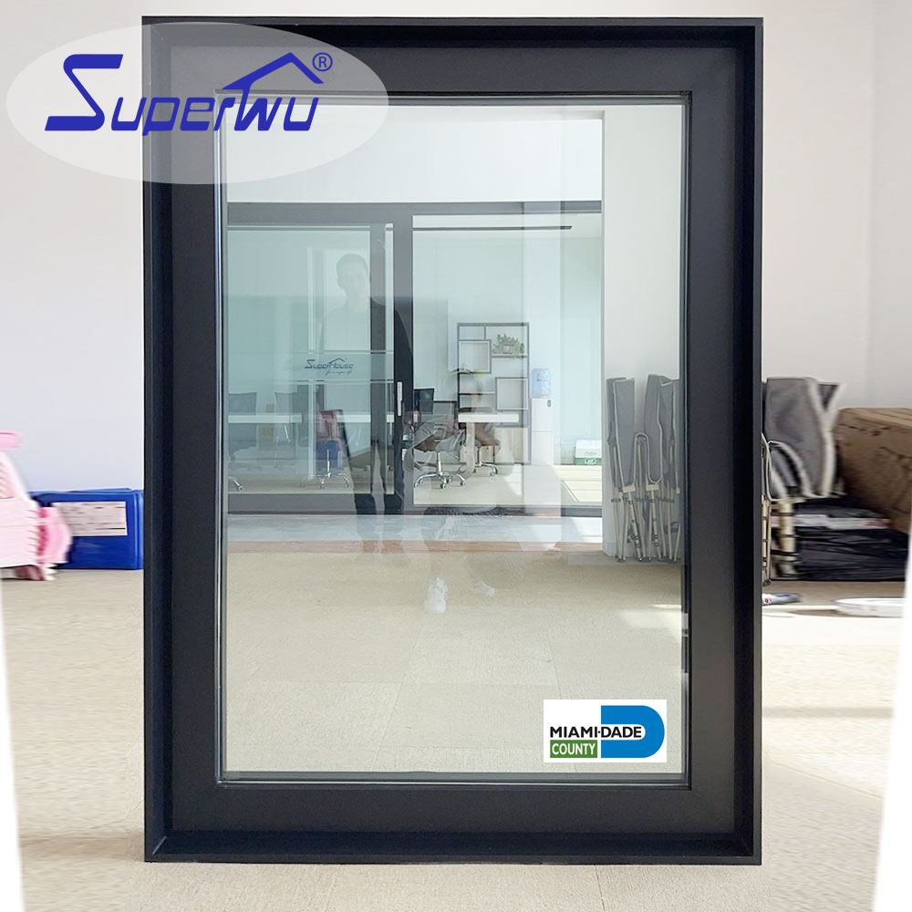 Superhouse Miami Dade NOA Certificated US Standard Tempered Glass Hurricane Impact Resistant Aluminum Awning Window