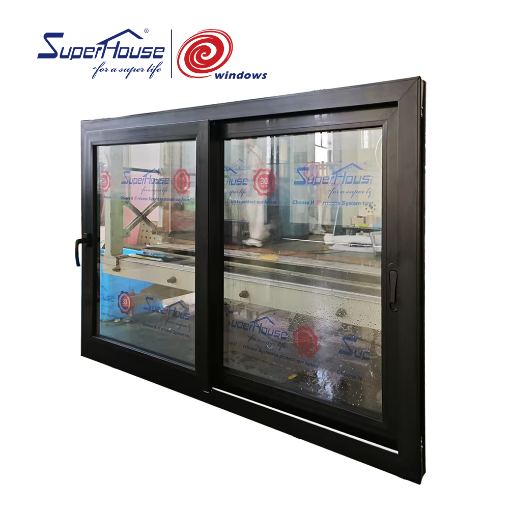 Modern Horizontal Aluminum Sliding Window NFRC Certified Hurricane Impact Large Fixed Panel With Magnetic Insect Screen
