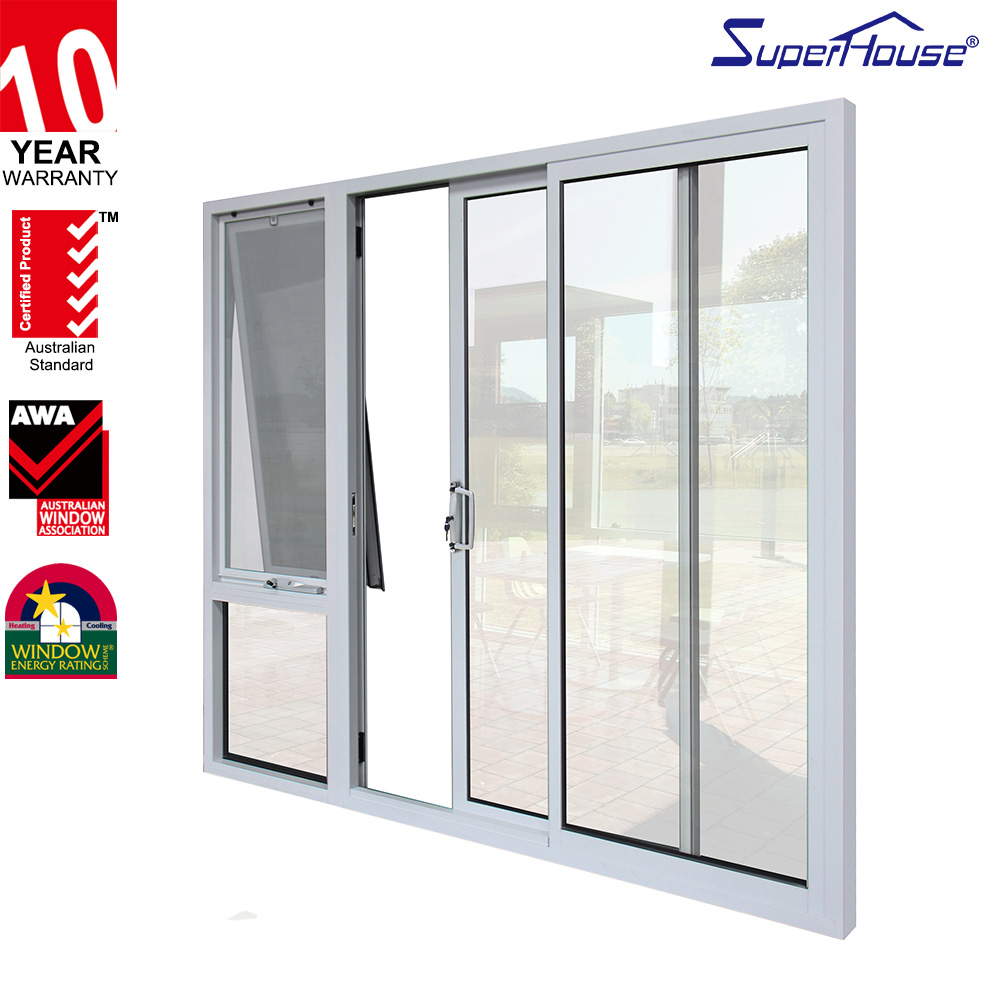 Superhouse NFRC American Soundproof Outdoor Terrace Balcony Low E Glass Thermal Break Aluminium White Patio Glass Sliding Door