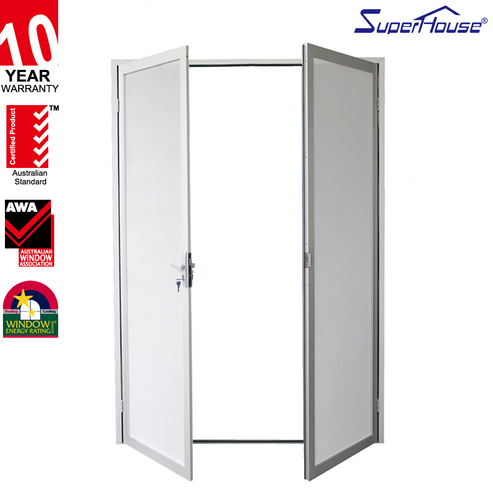 AS2047 Thermal Break Aluminum Hinged Door with Security Screen German Hardware Windproof Insect-Proof Balcony Entry Door