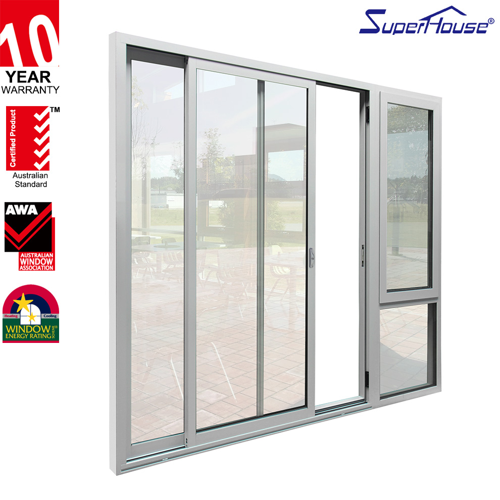 Superhouse NFRC American Soundproof Outdoor Terrace Balcony Low E Glass Thermal Break Aluminium White Patio Glass Sliding Door