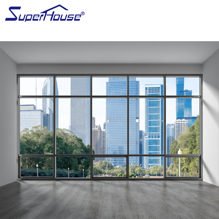 Commercial warehouse office window wall floor to ceiling large panel fixed storefront shopfront with tempered tinted glass