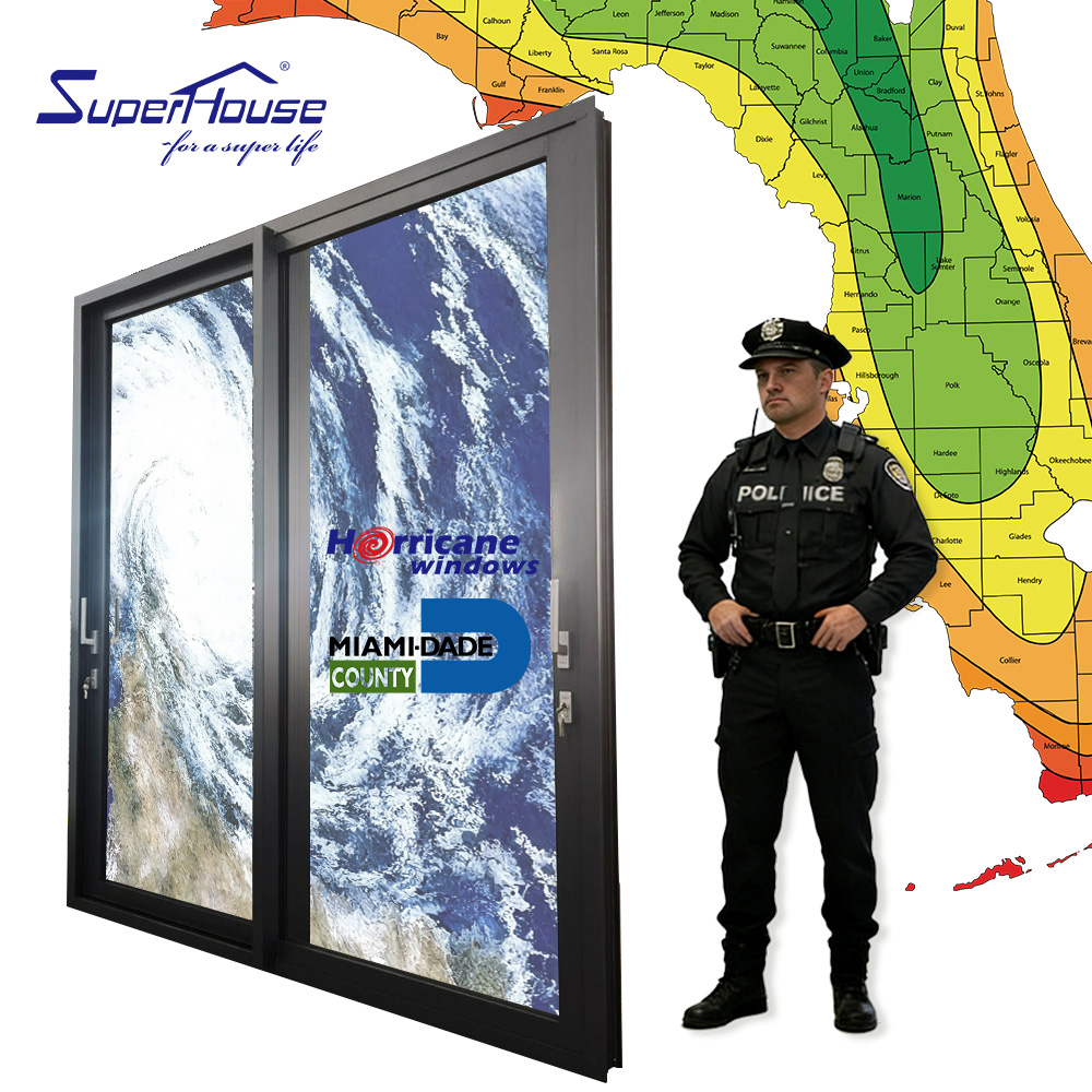 Superhouse Hurricane Proof Impact Laminated Glass Balcony Aluminum Heavy Duty Sliding Doors AS2047 NFRC Certification Insulation
