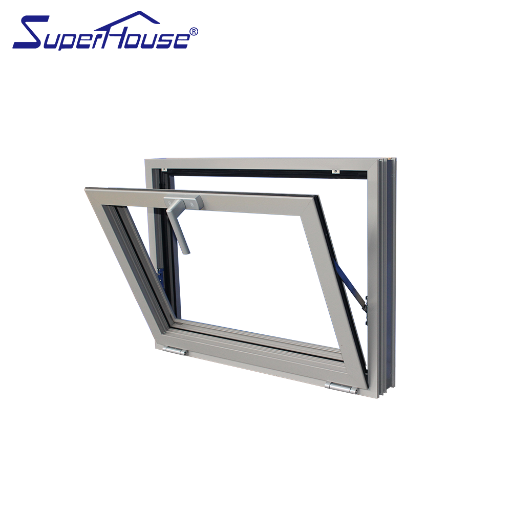 Superhouse Aluminum Frame Modern Design Double Tempered Glass with Stainless Steel Diamond Mesh Screen Awning Window