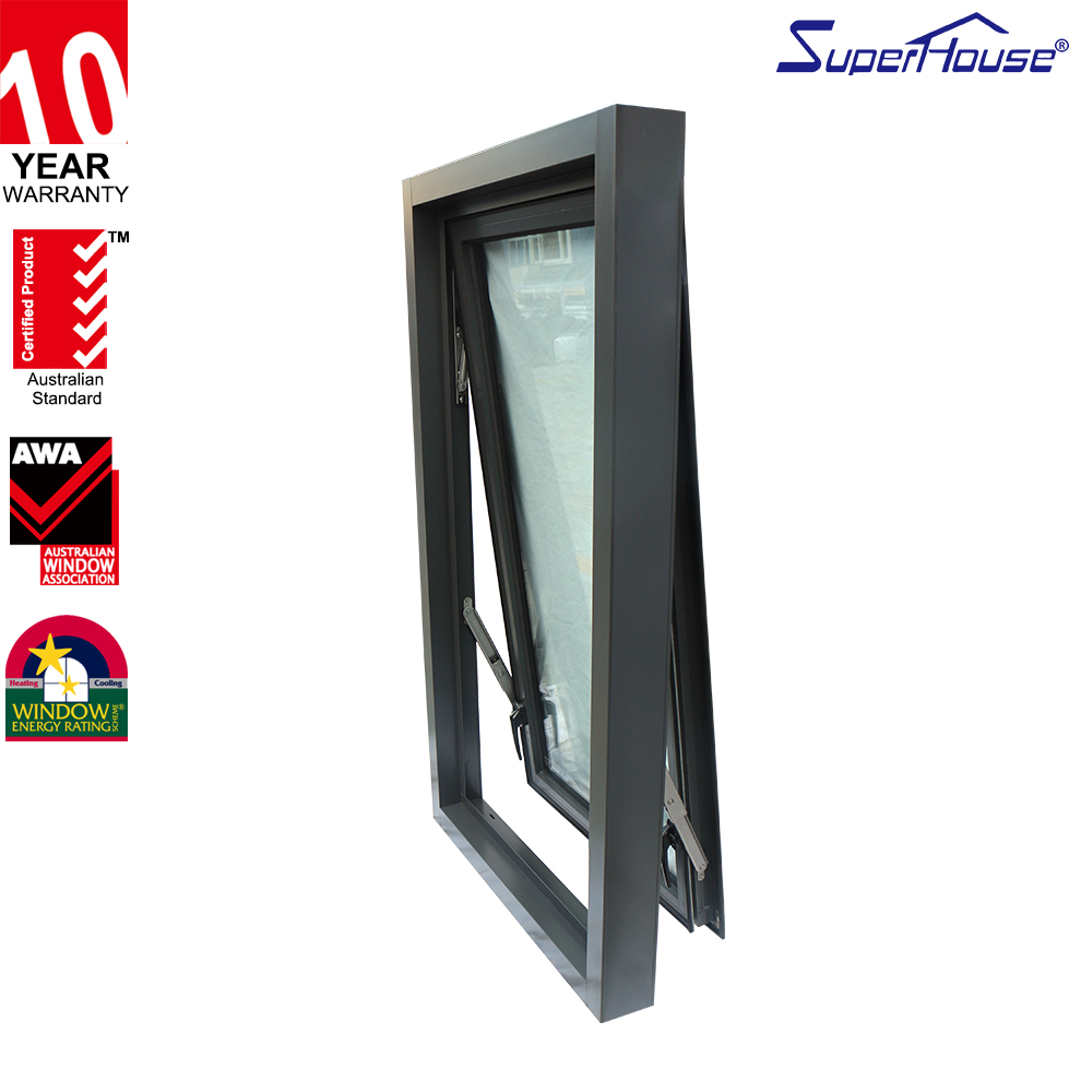 Superhouse Modern Design Exterior Thermal Break Aluminum Insulated Tempered Glass Black Aluminum Awning Window