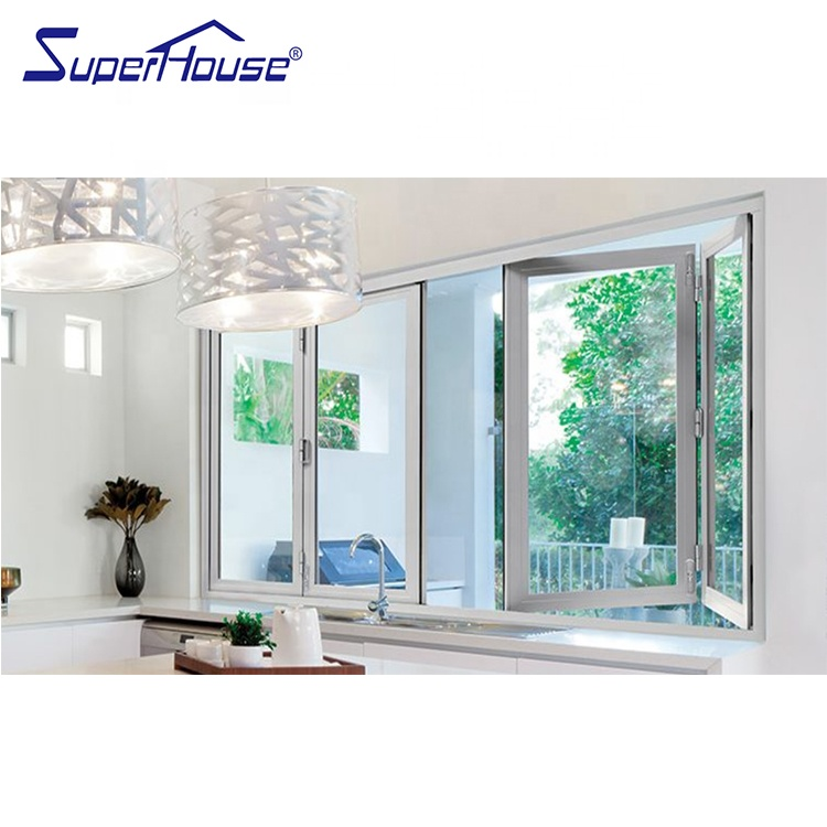 Superhouse Impact Window Aluminum Folding Glass Window  Bifold Windowr bar Sunroom Kitchen for Prefab House