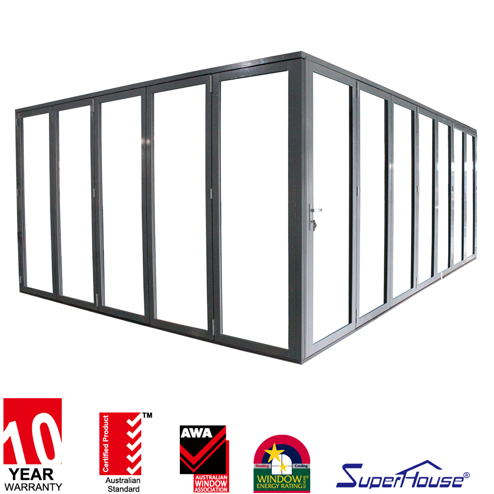 Superhouse Waterproof Finished Aluminum Alloy Foldable Bifold Door Double Tempered Glass Postmodern Entry Outdoor Villa Office