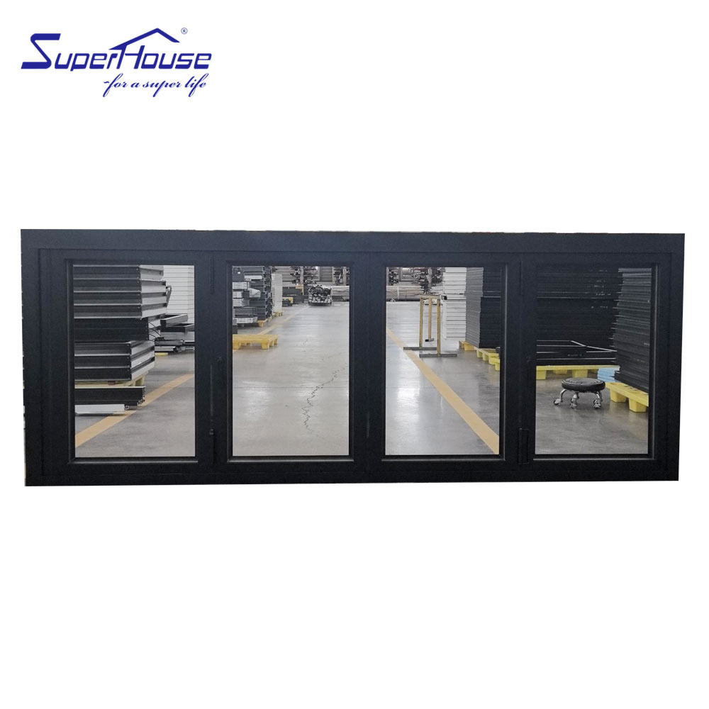 Superhouse Aluminium Slim Bifolding windows Timber Colour Aluminum Tempered Glass Folding Window with Retractable Mesh