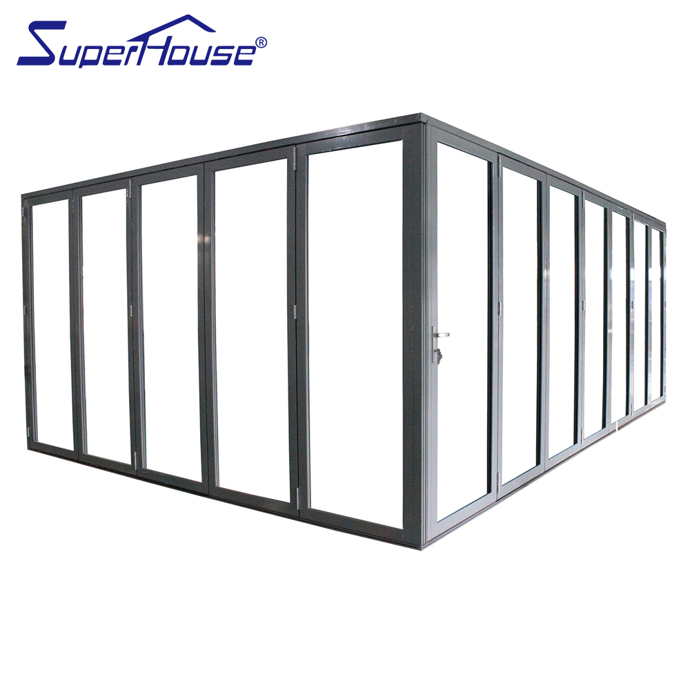 Personalized Design Black Accordion Door Aluminium Glass Wall Soundproof Corner Glass Folding Door