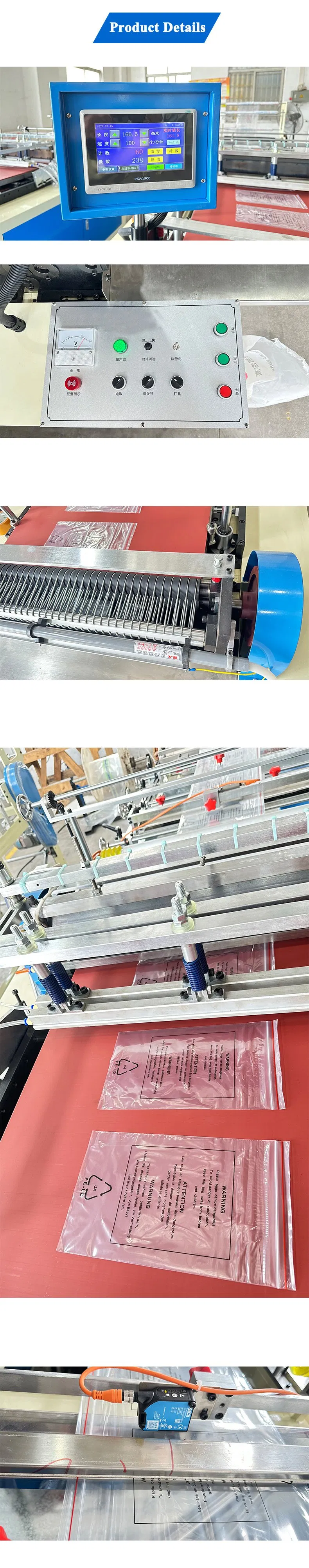 Máquina automática de corte e selagem a quente para sacos com zíper de HDPE e LDPE