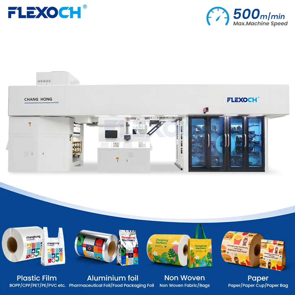 6 8 Cores Filme Plástico Máquina de Impressão Flexográfica Sem Engrenagem Tambor Central