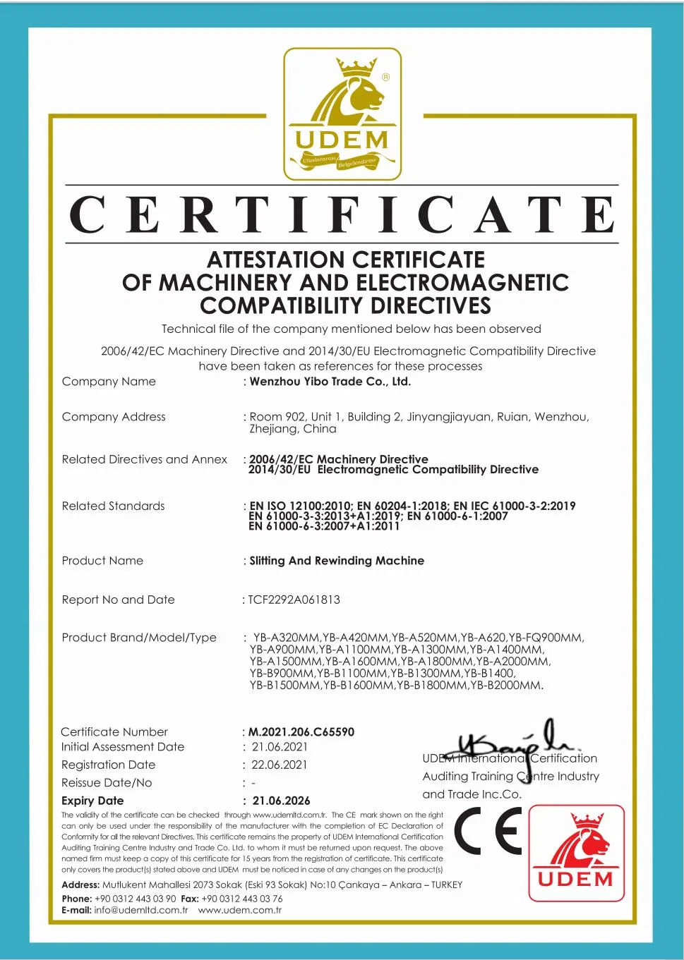Certificado de Qualidade Equipamento Impressão