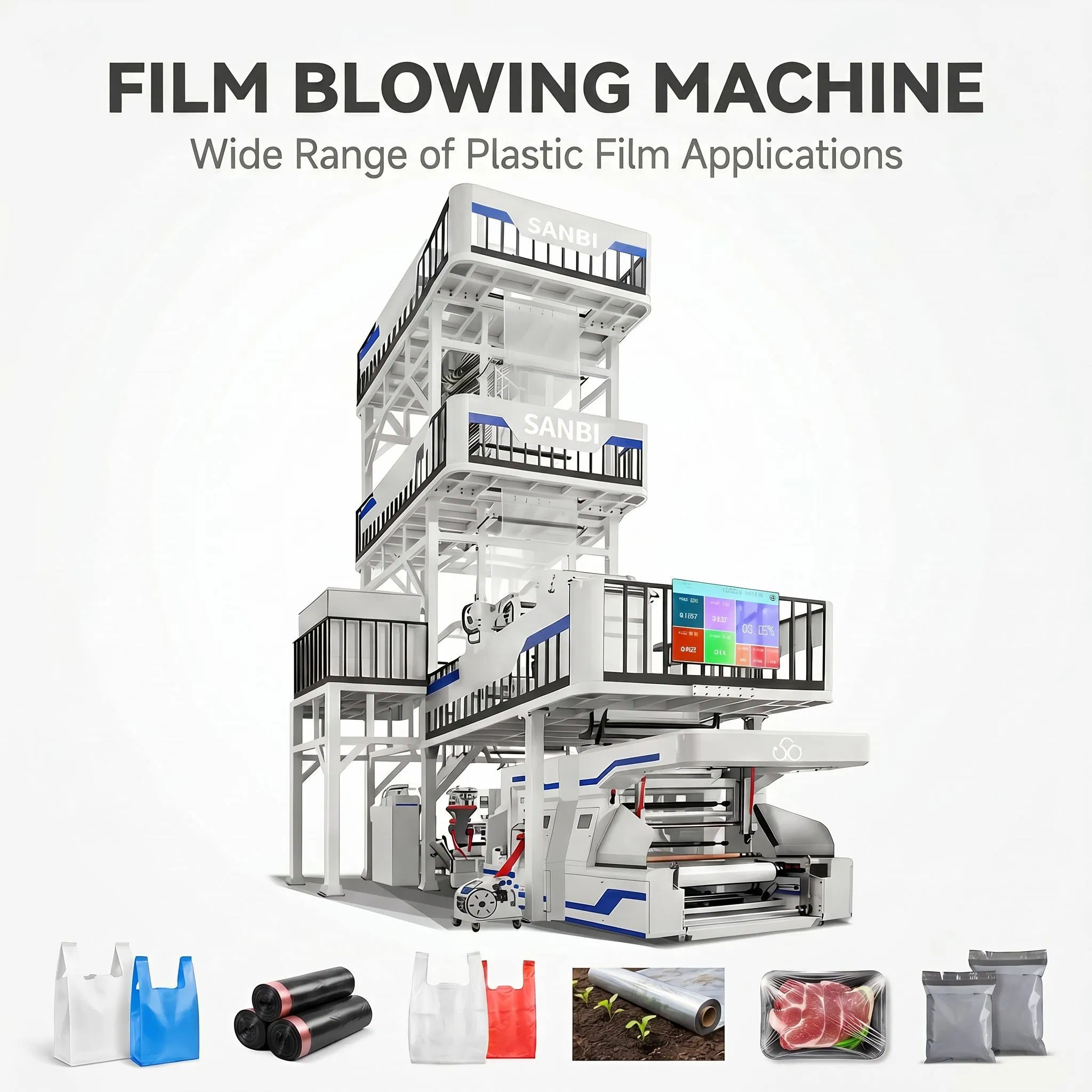 Filme de Mulching Biodegradável 3 Camada ABC Verde Máquina de Sopro de Filme de Plástico LDPE HDPE de Alta Velocidade Extrusora de Filme Plástico