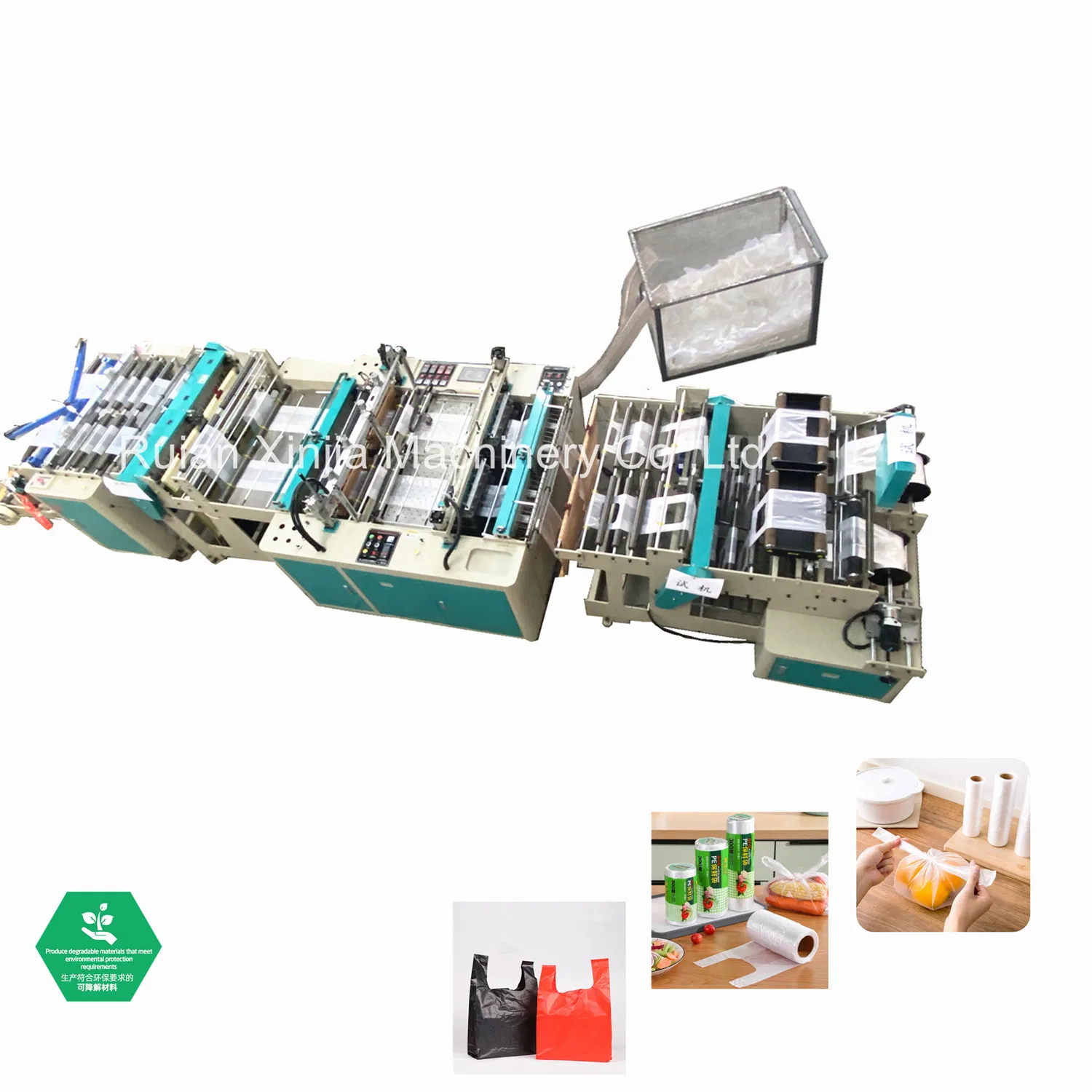Máquina de Fazer Sacos de Camiseta Compostáveis em HDPE e LDPE de Alta Velocidade em Rolo