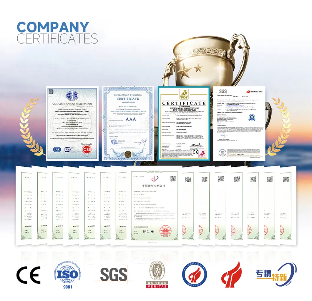 Certificados de qualidade internacional da máquina de sopro