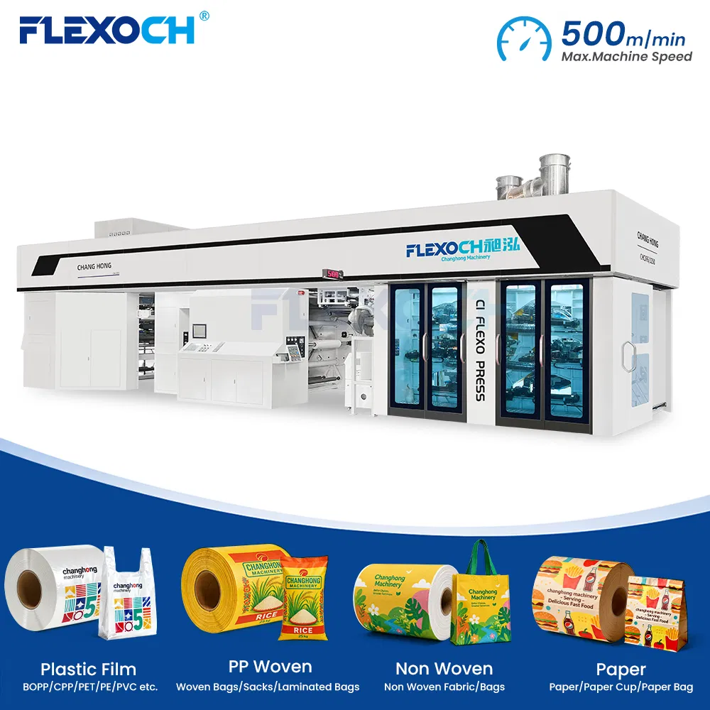 4 6 8 Máquina de Impressão Flexográfica Sem Engrenagem para Sacos de Filme Plástico de Tambor Central Colorido