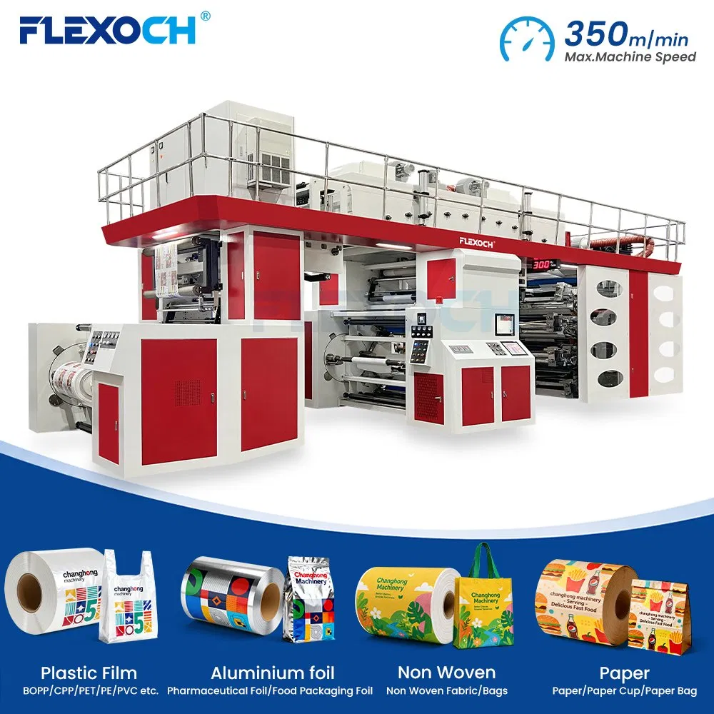 Máquina de Impressão Flexográfica para Copos de Papel, Filme Plástico, Sacolas de Nylon, PE e Não Tecido 8 Cor