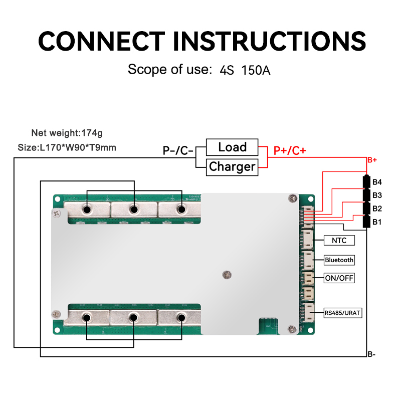 Smart BMS Lithium Ion LFP LiFePO4 Management System 4s 8s 150A 200A BMS for Car Start Battery