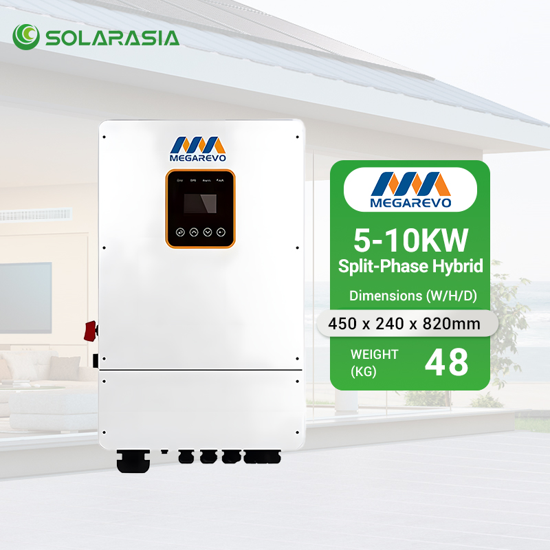 Megarevo Solar Power Inverter Us Version Hybrid DC to AC Solar Inverter Pure Sine Wave 5kw 6kw 8kw 10kw Split Phase for Energy Storage System