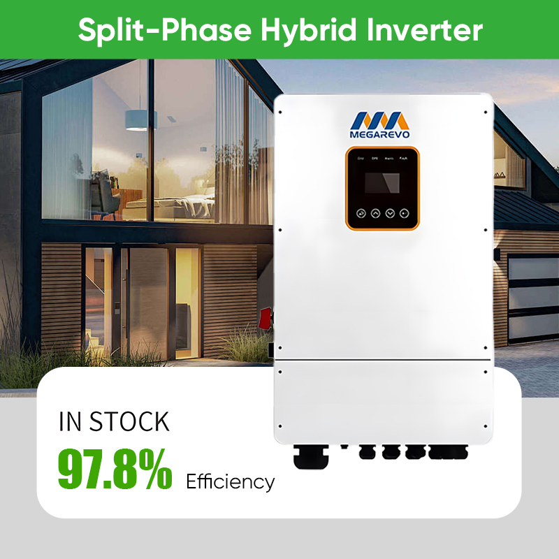 Megarevo Solar Power Inverter Us Version Hybrid DC to AC Solar Inverter Pure Sine Wave 5kw 6kw 8kw 10kw Split Phase for Energy Storage System