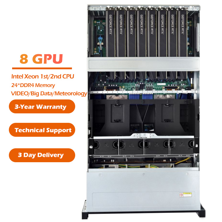 High Quality Intel Xeon Scalable 4U Deepseek AI Server OEM 8 GPU Rack Server 24 DDR4 HPC/Video Rendering in Stock