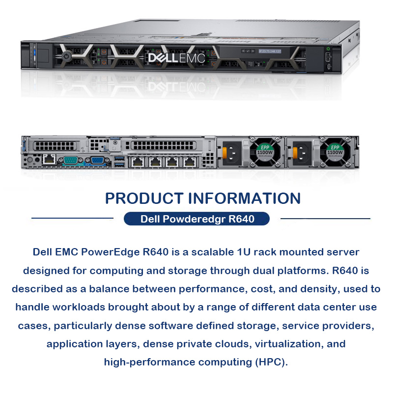 Original Cheap Dells Poweredge R640 Intel X86 Xeon Processor Deepseek Storage Server Computer 1U EMC Rack Server Price