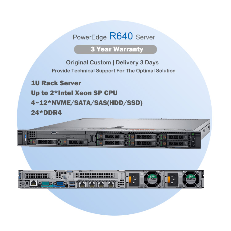 Hot Sale Intel X86 Dells EMC Poweredge R640 1U HPC Virtualization Storage Rackmount Server