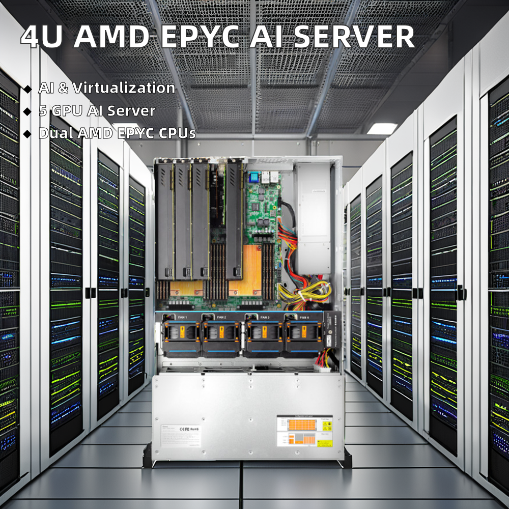 Customize 4U Double AMD EPYC 7003 CPU Rack Server with 5 GPU DDR4 Virtualization AI Computing Customizable in Stock