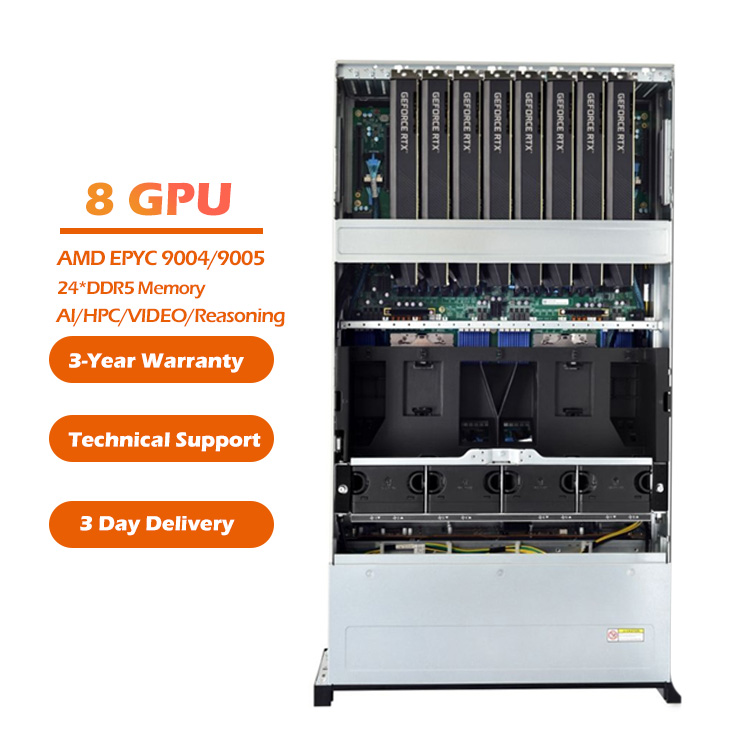 OEM Amd Epyc 9004/9005 CPU 24 DDR5 Memory 8 GPU AI Rack Server with HPC/Video Rendering Capabilities