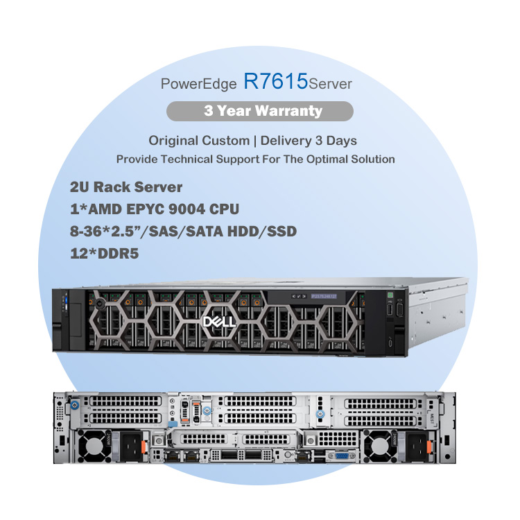 Customize Dells EMC PowerEdge AMD Processor EPYC 9004 96 Core R7615 R7625 2U Virtualization Rack Server in Stock