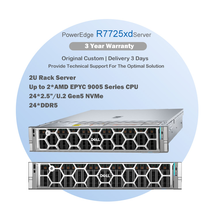 For Dell EMC PowerEdge R7725XD 2U Rack Server AMD EPYC High Capacity Storage AI Deepseek Supply 16GB 64GB HDD SSD