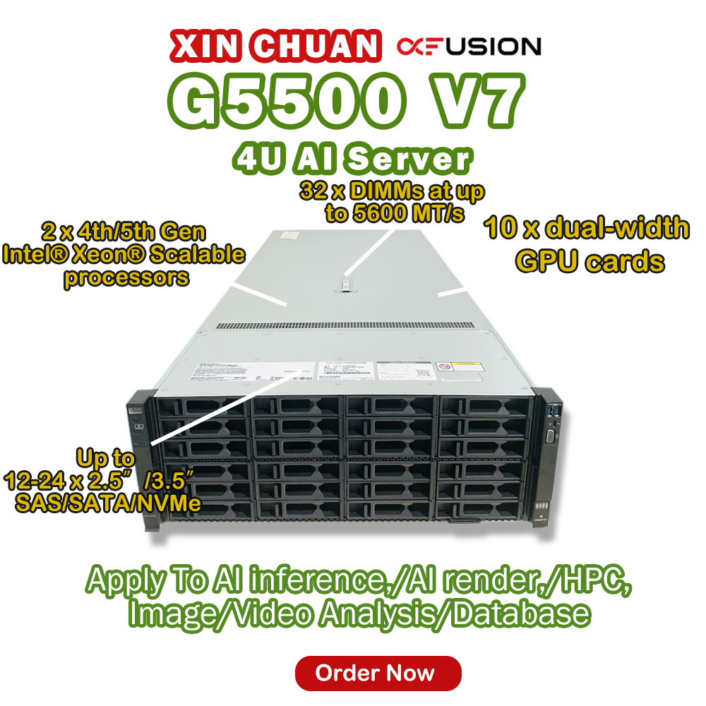 Deep Learning Intel Processor Artificial Intelligence RTX 4090 Server Huaweis G5500 V7 4U AI 8 GPU Video Server Rack