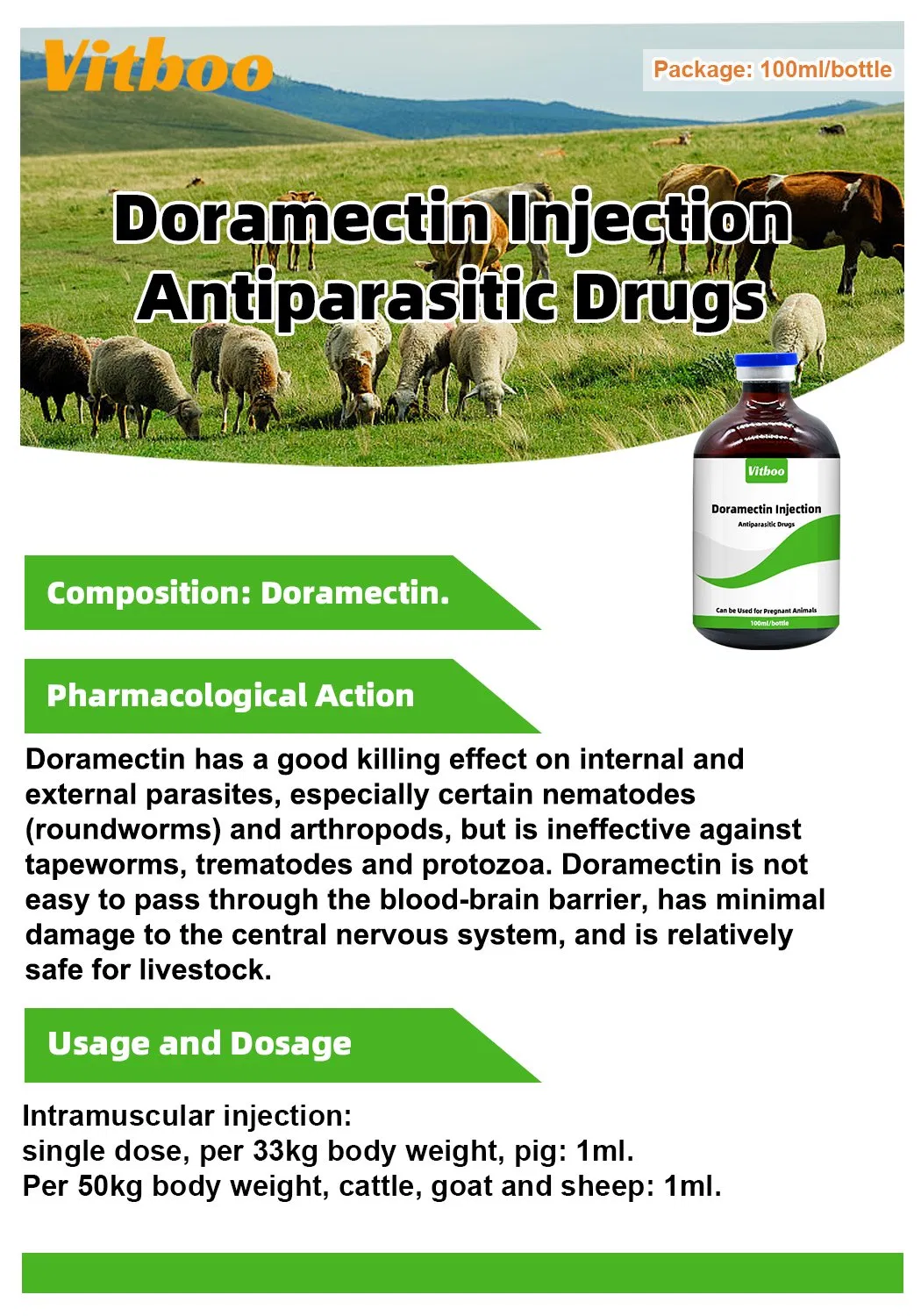OEM 1% Doramectin Injection External and Internal Parasite Treat and Prevent