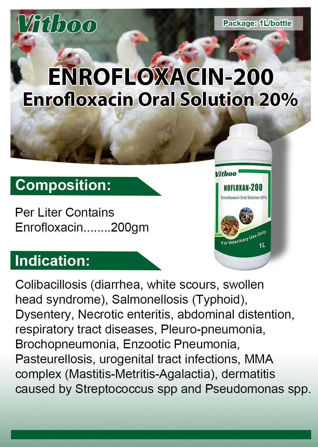 Custom Bag Enrofloxacine 20% Oral Liquid Against Gastrointestinal Infections in Calves Goats Swine