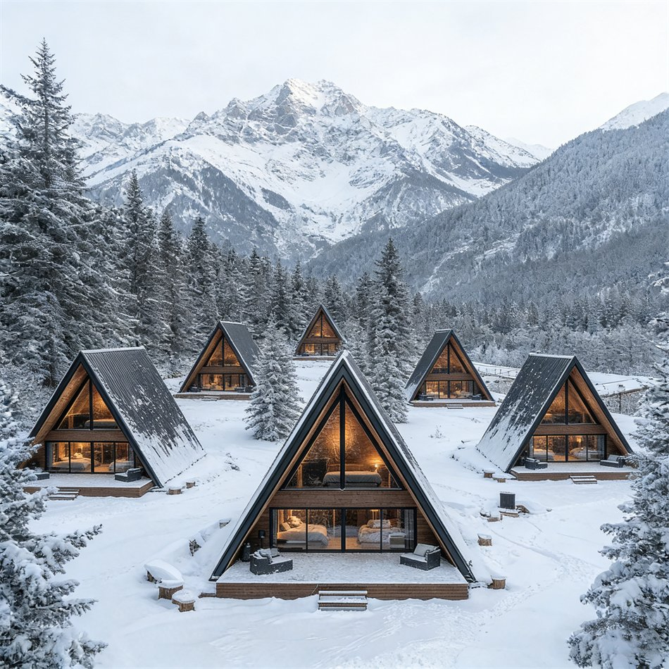 Chalet En Bois Habitable Prefabrique, Isole Et Etanche, Facile a Installer, Structure Demontable, Design Moderne Et Ecologique Pour Des Solutions De Projet