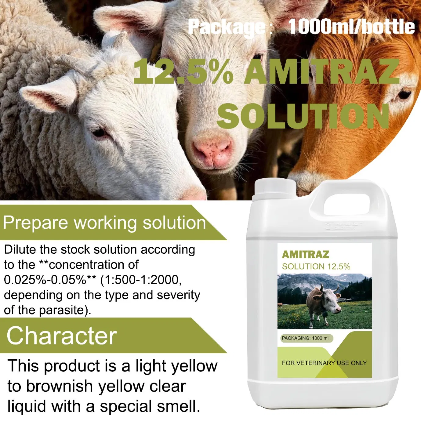 12.5% Amitraz Solution Veterinary Medicine, Amitraz Suspension for Livestock External Parasites