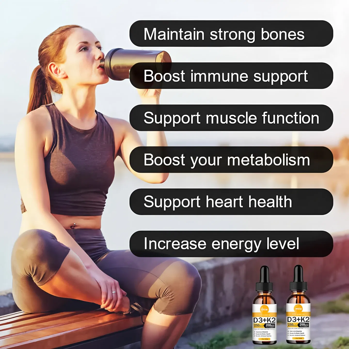 OEM/ODM/Obm High Quality Vitamin D3 K2 Drops Oral Oil Support Bones Vitamin D3K2 Liquid Drops Products