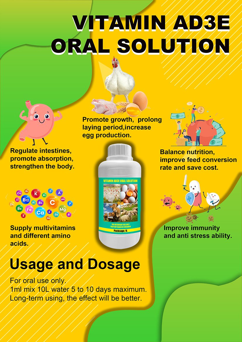Poultry Vitamin Growth Powder Vitamin Ad3e Oral Solution, Multivitamin Liquid for Animals Immunity