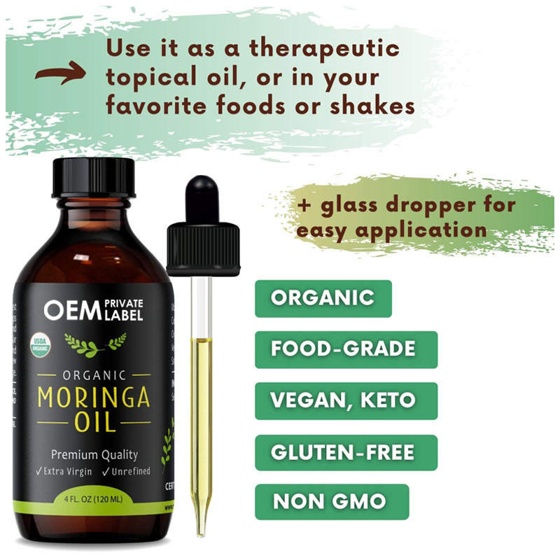 Organic 800mg Moringa Leaf Liquid Drops Raw Moringa Supplement with Supergreens Wheatgrass Blend Oral Liquid Dosage