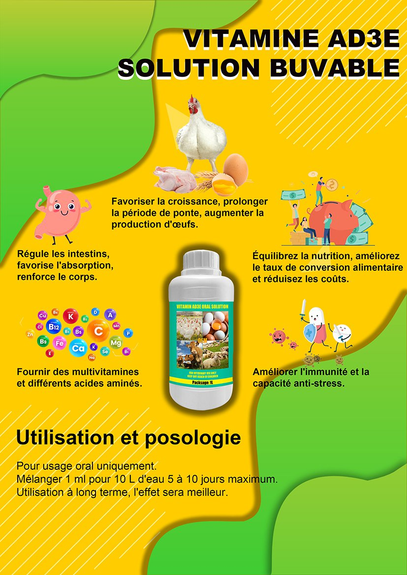 Poultry Vitamin Growth Powder Vitamin Ad3e Oral Solution, Multivitamin Liquid for Animals Immunity