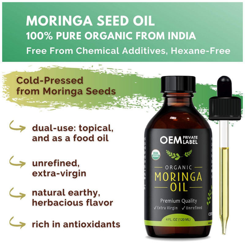 Organic 800mg Moringa Leaf Liquid Drops Raw Moringa Supplement with Supergreens Wheatgrass Blend Oral Liquid Dosage