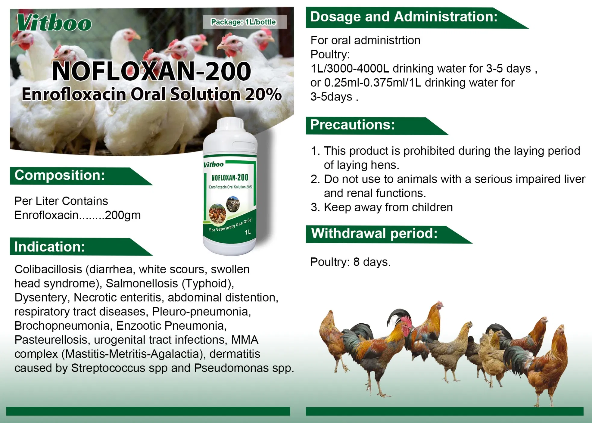 Custom Bag Enrofloxacine 20% Oral Liquid Against Gastrointestinal Infections in Calves Goats Swine