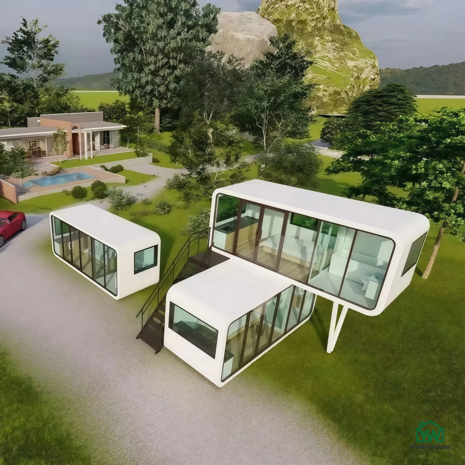 Casa Mini Cápsula Moderna de Alumínio Luxuosa e Durável, Móvel, Tipo Maçã, para Glamping em Resort