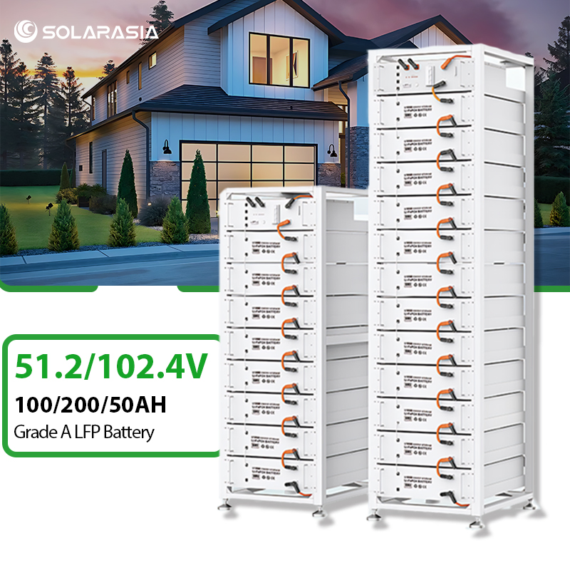 Bateria de Lítio de Grau A Montável em Rack 51.2V 102.4V 50ah 100ah 200ah Rack LiFePO4 Célula de Bateria de Lítio para Sistema Solar