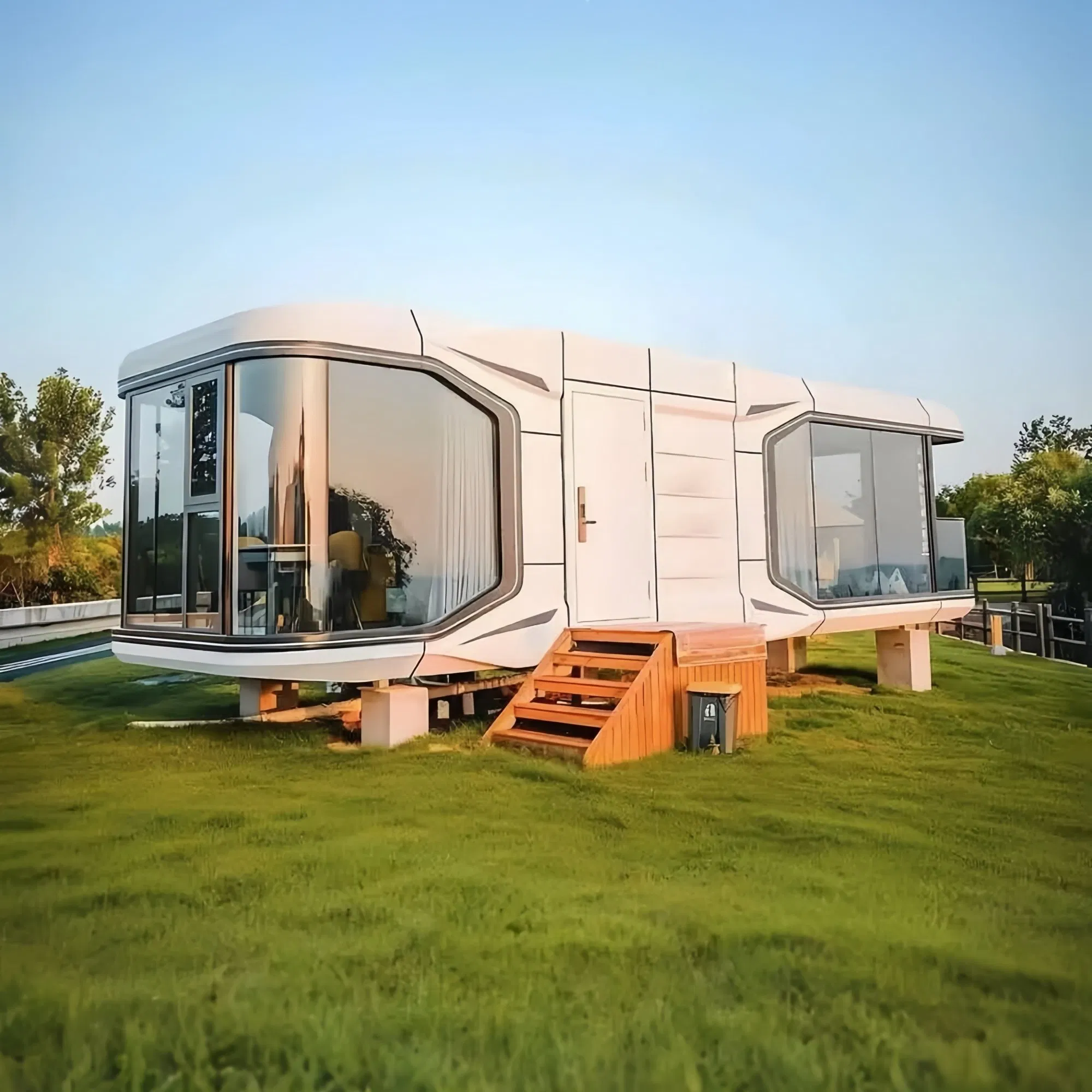 5.8m Casa Móvel Moderna em Mini Cápsula Espacial, Cabana Prefabricada Portátil com Banheiro