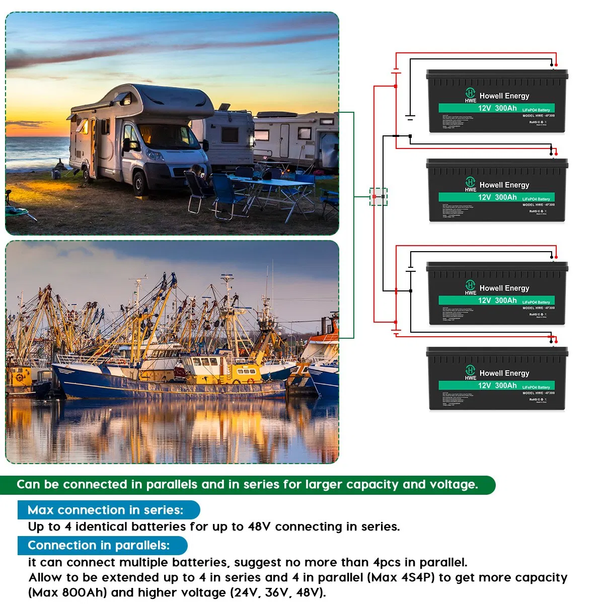 Bateria de Alta Capacidade 12V 300ah LiFePO4 para Veículos Elétricos e Uso Solar